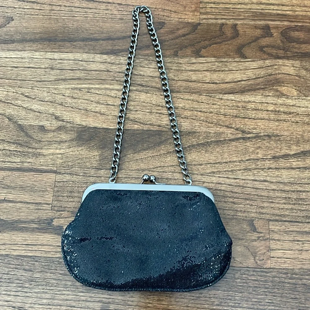 Express Small Black Shimmery Glitter Clutch Evening Bag